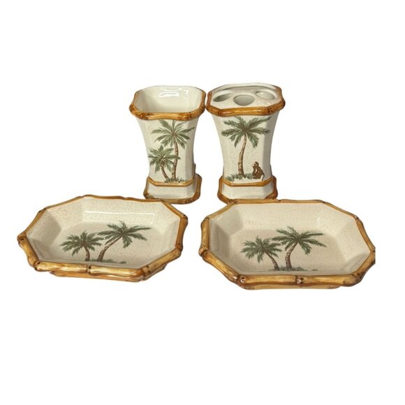 Springmaid Palm Breeze Ceramic Bathroom Accessory Set - Picture 2 of 8